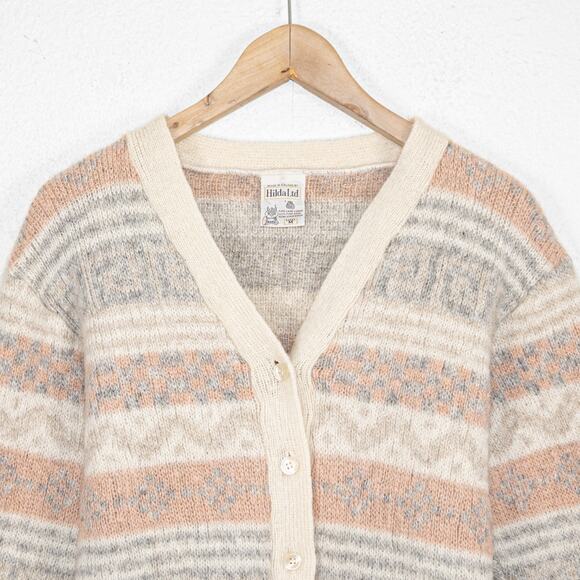 Hilda Ltd 100% Wool Cardigan Sweater Icelandic Fair Isle knit Medium - Picture 4 of 10